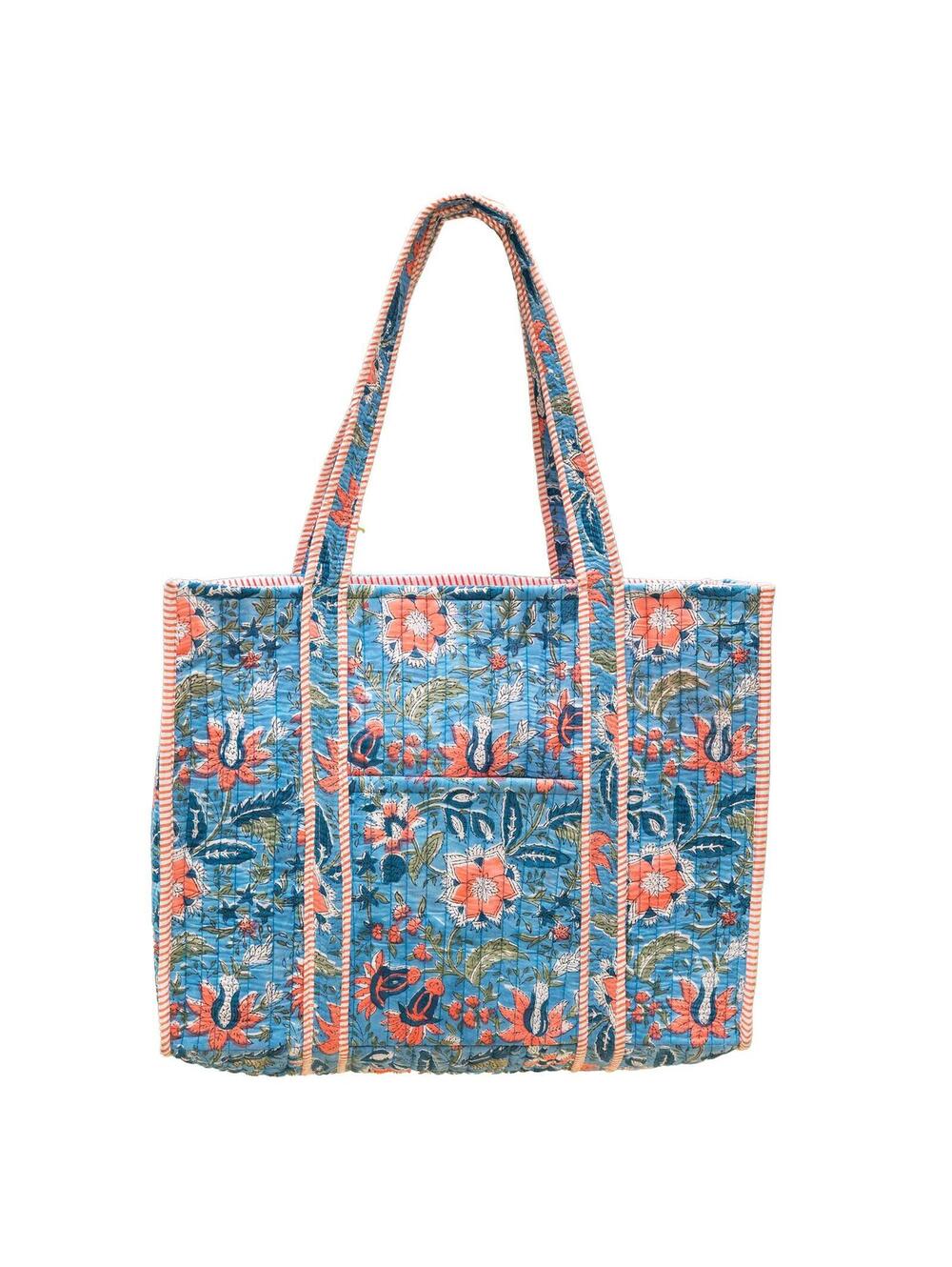 Peach Wildflowers Quilted Block-Printed Tote